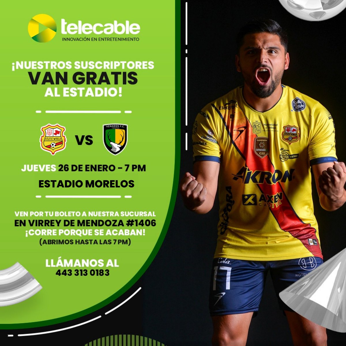 ¡𝗦𝘂𝘀𝗰𝗿𝗶𝗽𝘁𝗼𝗿𝗲𝘀, 𝘃𝗲𝗻𝗴𝗮𝗻 𝗽𝗼𝗿 𝘀𝘂𝘀 𝗯𝗼𝗹𝗲𝘁𝗼𝘀! Ven a nuestra sucursal en Virrey de Mendoza 1406, Col. Félix Ireta, estaremos hasta las 7 pm, ¡corre porque se acaban! #lahistoriacontinua <a href="/C_A_Morelia/">Club Atlético Morelia</a> #telecablemorelia #tedamosmás