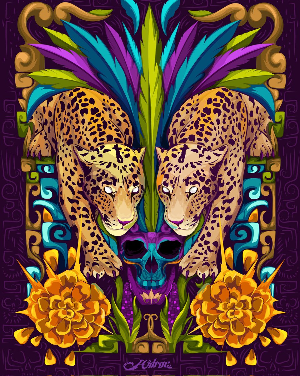 hidroc's tweet image. Jaguares 
🐆💀🐆
#hidroc #hidrocone #artes #ilustracio. #jaguar #balam #f2f #ilustraciondigital #wacom #coloresmexicanos #mexico #mexico🇲🇽 #sempasuchil #wacommexico