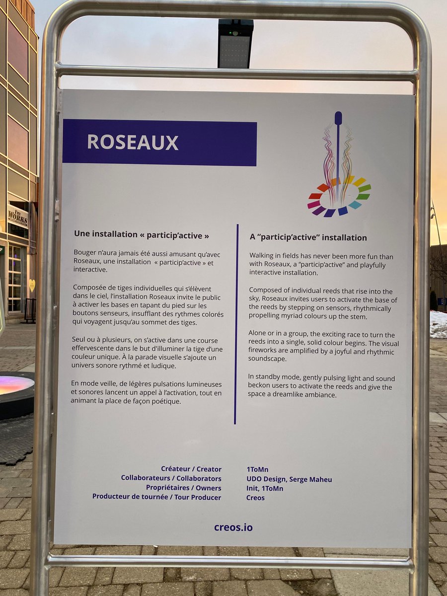 bramptondtbia's tweet photo. Experience Roseaux #DowntownBrampton. After a year+ of π travel, Roseaux returns to Canada! Interact with large reeds that reach towards the sky. Race with friends to see whose colour reaches the top while creating an experience with vibrant sounds & perfect synergy! Open 24h! https://t.co/jt933CXlH0
