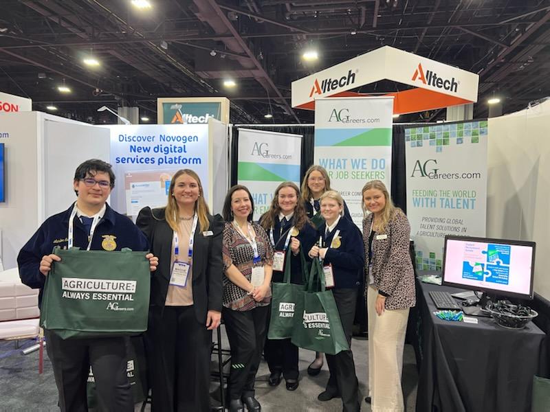 AgCareers's tweet photo. We're at @IPPEexpo! Meet our awesome @AgCareers team members Maggie, Katie & Clara at Booth B4413. Also, thanks to these friendly faces from @NationalFFA for stopping by to say "hello" and picking up some new gear. https://t.co/1wynPMjw4W #IPPE23AgCareers #IPPE23! https://t.co/wudUoBNLRE