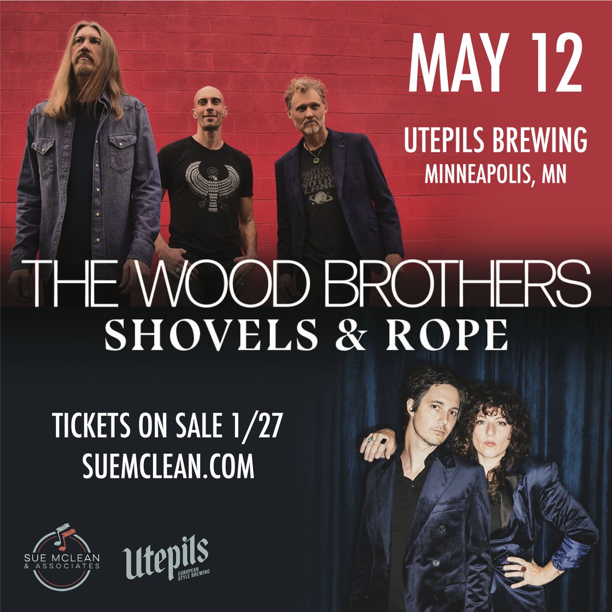 UtepilsBrewing's tweet photo. 📢 JUST ANNOUNCED! 📢
We're so excited to partner once again with our friends @suemcleanmusic and @thecurrent for #LiveatUtepils this year - don't miss @thewoodbrothers with @shovelsnrope on May 12!
More exciting announcements to come... 👀 https://t.co/lP1TjShoTG
