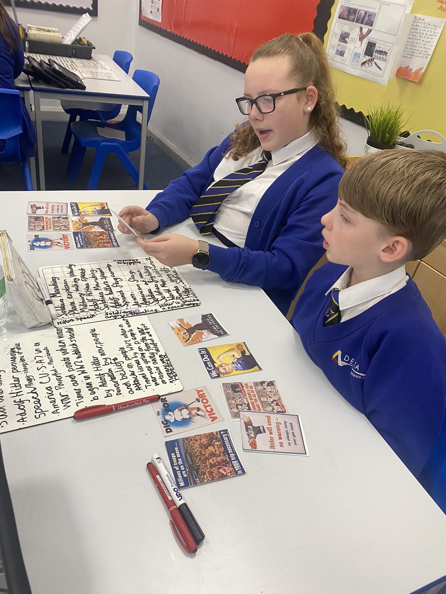 DeltaPheasantB's tweet photo. Y6 Turtle Doves enjoyed looking at propaganda today in history. They held fantastic discussions - using their oracy skills - about the similarities and differences between the posters and loved discovering how they were used both in the UK and in Germany during WW2. #PBAhistory https://t.co/tQzAPdky4G