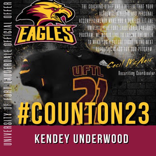 JrKendey's tweet photo. #AGTG Blessed to receive another offer from
UFTL!! !! @murph918 @Coachmenair22 @DamonCogdell https://t.co/Xss8Y367VV