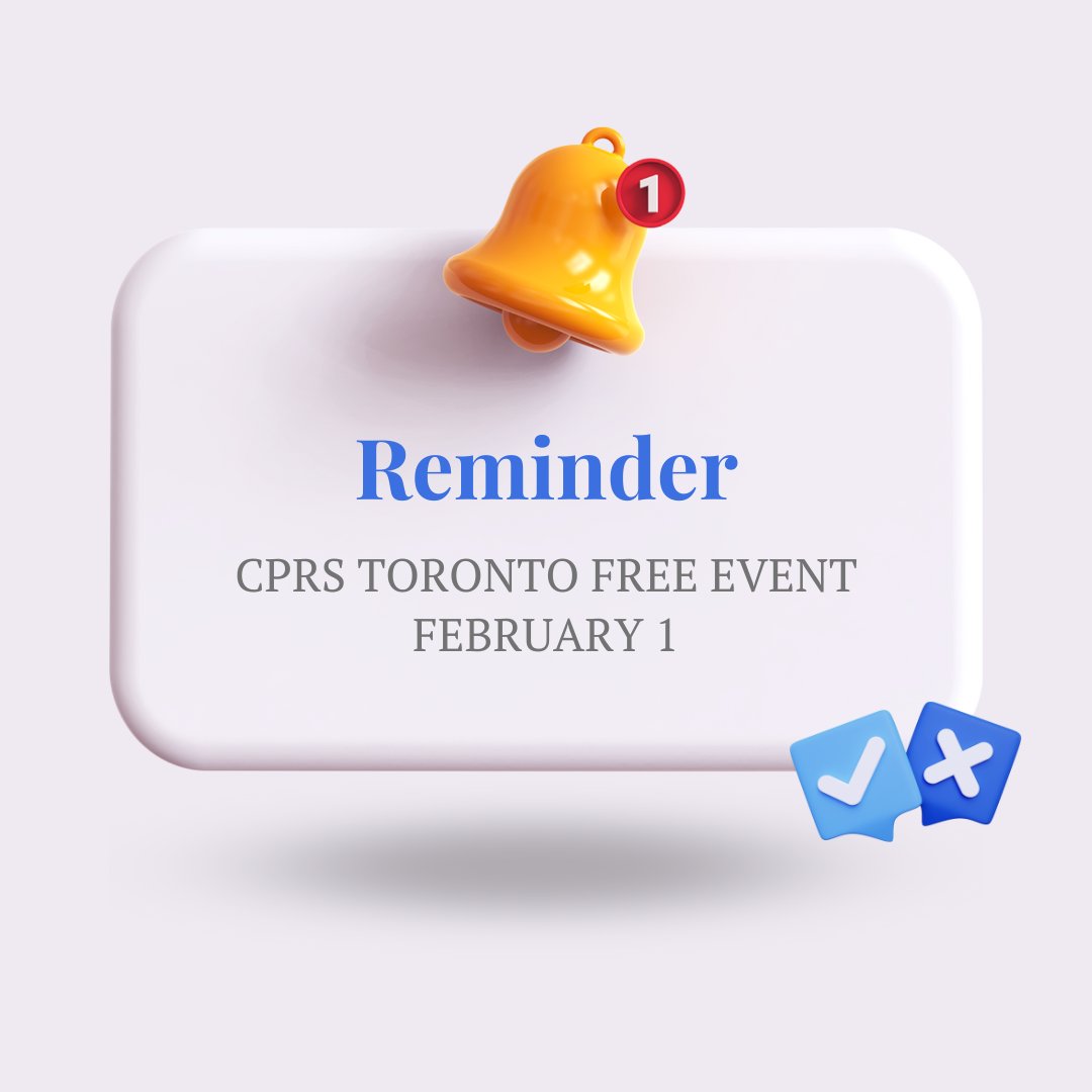 Have you signed up for our FREE event happening on February 1? 

Date: Wednesday, February 1, 2023
Time: 5:30 PM EST
Location: Zoom
Cost: Free event (Members and Non-Members)
Speaker:  Author and speaker Carol-Ann Hamilton

Register for it here: cprstoronto.com/2023/01/06/cho…