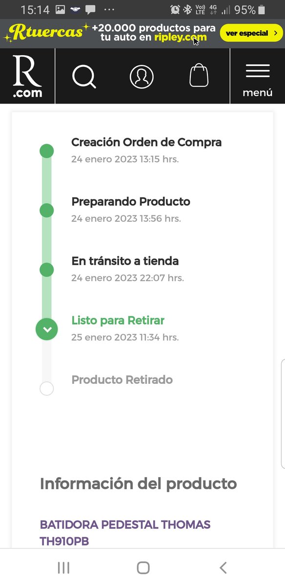 FariavaJ's tweet photo. @RipleyChile cuanto demoran en enviar el mail que indica que puedo retirar. O viendo esto puedo ir sin correo. https://t.co/CMcZUNWpkx