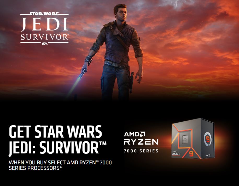 MemoryExpress's tweet image. 🔥Get STAR WARS Jedi: Survivor when you buy select @AMDGaming Ryzen 7000 Series processors.*
bit.ly/3WI6Cn0
While supplies last! 
#MemoryExpress #AMDRYZEN