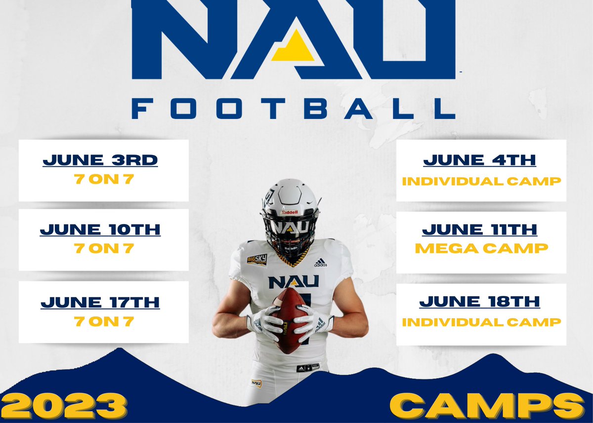 NAU_Football's tweet photo. ❕❕CAMP REGISTRATION IS LIVE❕❕
https://t.co/PenCLCeZm2 https://t.co/u7or3TpUIi