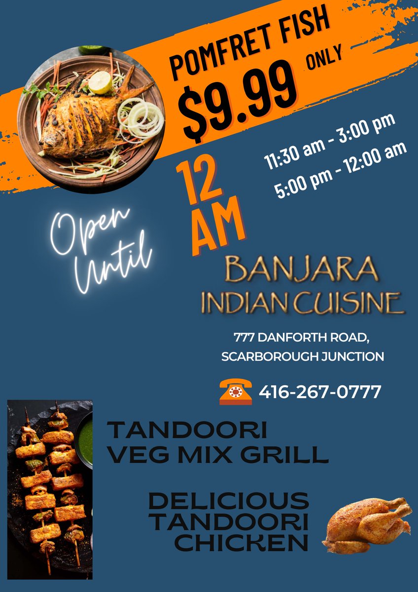 Fresh Day !!
Fresh FOOD !!
Fresh OFFERS !!
Fresh FISH !!
Fresh BANJARA !!

#indianfoodincanada
#canadaindians
#canadaindians
#foodindanforth
#indianfood 
#indiancommunitycanada #Scarborough #danforth #canadavisa #canadavisa