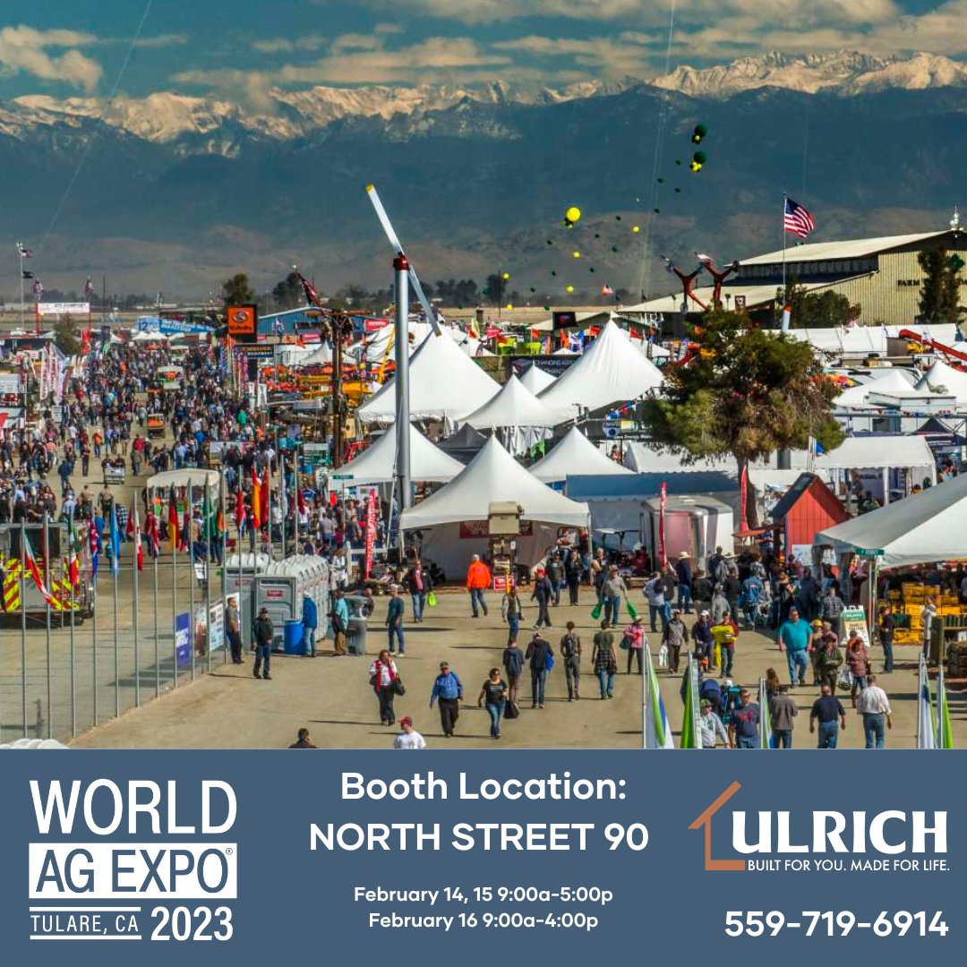 ITS THE MOST WONDERFUL TIME OF THE YEAR! We are EXCITED to announce that Ulrich Lifestyle Buildings will be at the World Ag Expo this February! Visit our booth at North Street 90 for giveaways promos and exclusive offers! 

#worldagexpo #tulare #agshow #ulrich #ulrichlifestyle