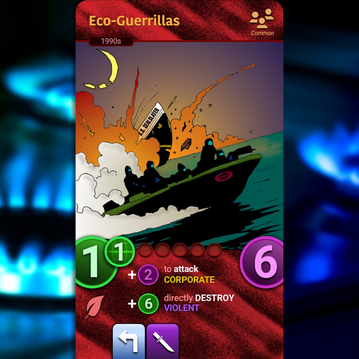 You wake up to the sound of glass breaking.  A commotion from the kitchen.  Jackboots on your linoleum floor.  
The Eco-Guerrillas are here...and they've come for your stove.

#indiedev #Illuminati #ccg #gamedev #ClimateActivism #EcoGuerrillas #GasStoves #Orwell #MicrowaveRecipes