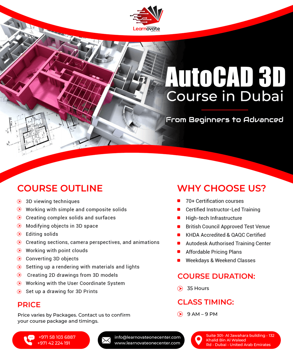 Learnovateone's tweet image. AutoCAD 2D Course in Dubai from Beginners to Advanced. Call us or visit our website for more details.
Mobile:- 0581036887
Email:- info@learnovateonecenter.com
Web:- learnovateonecenter.com/autocad-3d-tra… 
#autocadcivil #Civil3d  #autocadcivil3d #dubai #civil3dtraining #AutoCADCourseinUAE