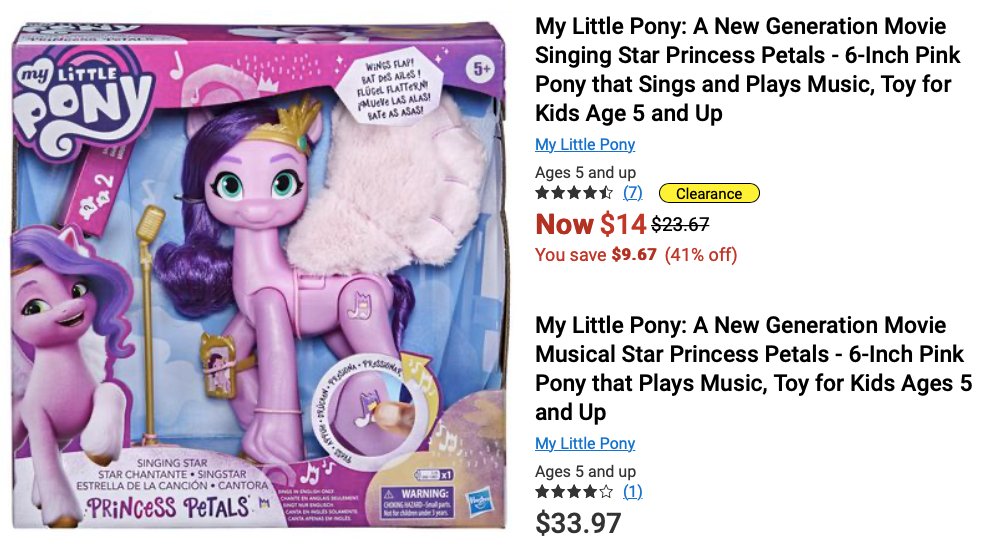 RuthsToyTruths's tweet image. Gotcha! #Walmart.ca have the same item in clearance and for a regular price. Always check before making a purchase #shophack #clearance #savingmoney #mylittlepony Show us some ❤️ for more. 
Link : bit.ly/3kKoPmR