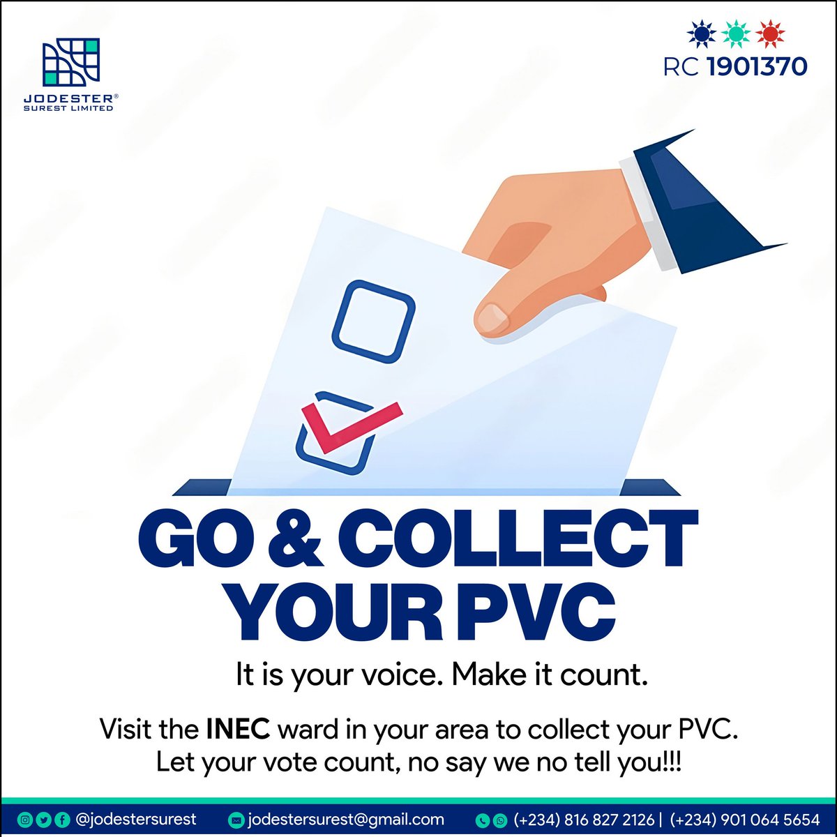 jodestersurest's tweet photo. The permanent voters card (pvc)is your action sword and you have to get it in order to perform that action when called up for.
Go now! Get your pvc! Make your voice louder! Let’s get our county back and remember we can only do this in unity.
#January #Election #PVC #jodester https://t.co/W5jSfMlJud