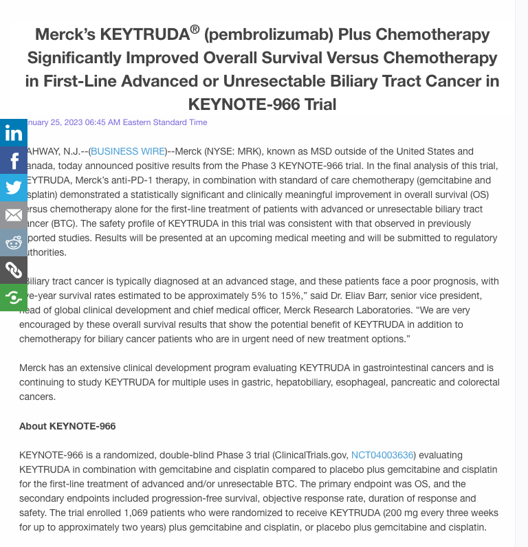 DrYukselUrun's tweet photo. KN-966 Pembrolizumab+gem/cis ↗️Improved OS in Biliary Tract #Cancer 
🔶There is still a lot to learn about IO. It works with gemcitabine, which is thought to be ineffective. PDL1 and TMB are helpful for some tumors or IOs but not for others??????
@OncoAlert  @Merck @BusinessWire https://t.co/YJ0kjZBpZi
