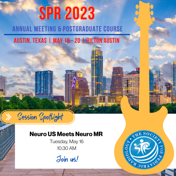 Learn about a variety of #Pedineurorad #USRad and #MRI topics at #SPR2023 including Neonatal HIE, Spinal Cord Abnormalities, Perfusion CEUS vs. #MRI, Fetal Ultrasound & #MRI of the Brain, and a Rapid Fire Case Based Review. Learn more-bit.ly/SPR23Home @SFarmakisMD @Jaw022
