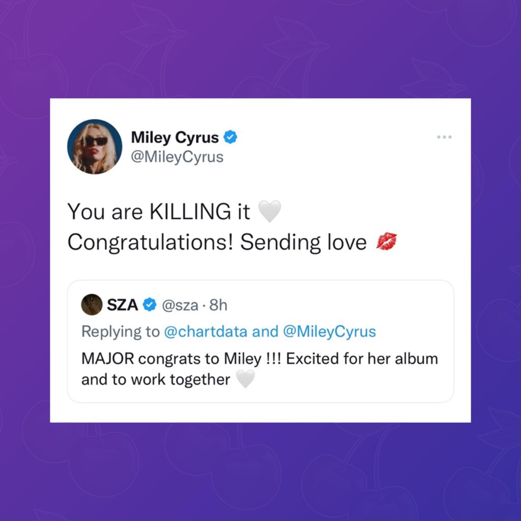 Pop Base on Twitter "Miley Cyrus and SZA congratulate each other as