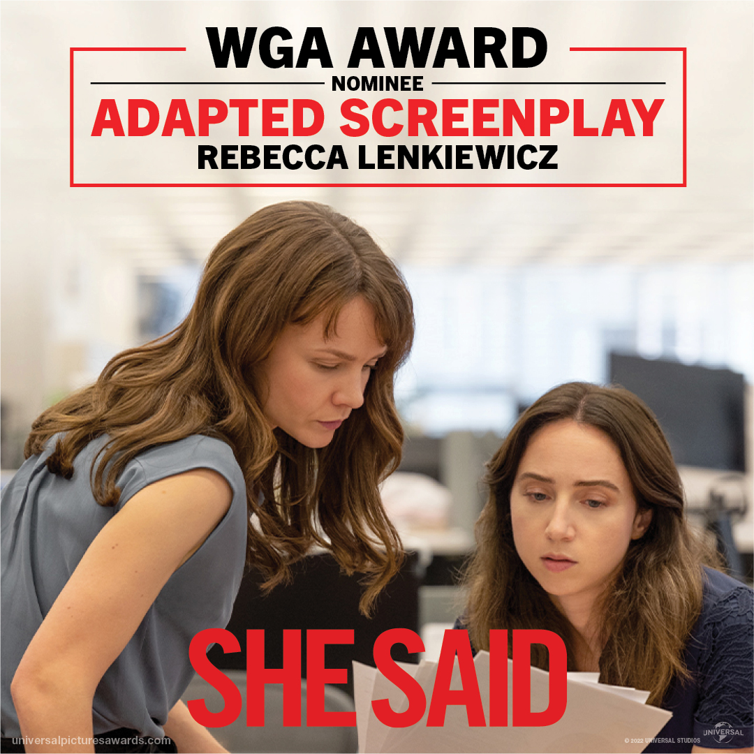 Congratulations to Rebecca Lenkiewicz for her #WritersGuildAwards nomination for Best Adapted Screenplay. Watch #SheSaidMovie at home now: watchshesaidmovie.com