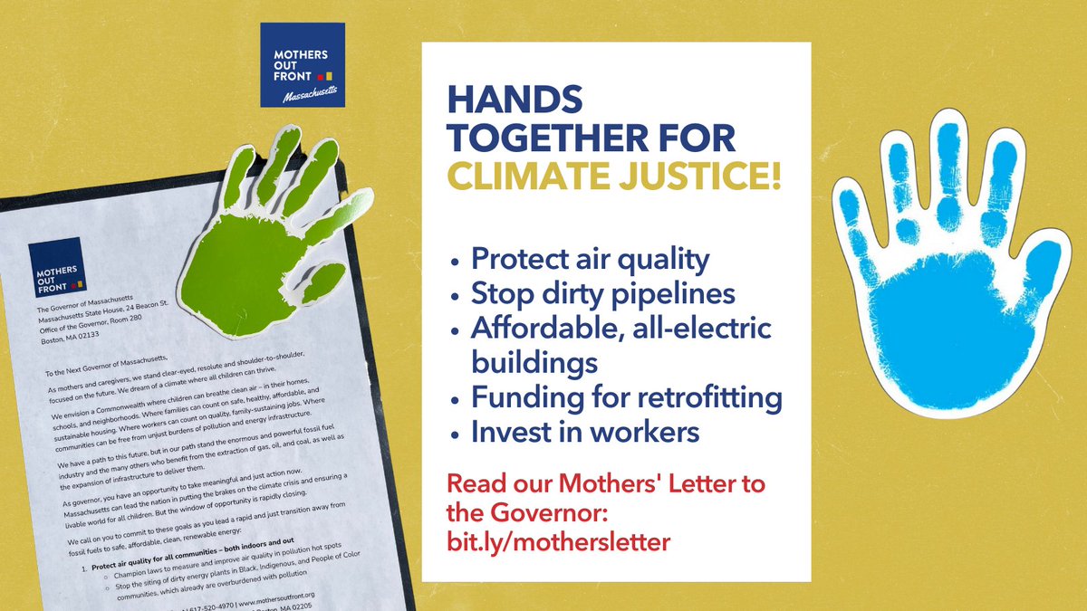 Today we're delivering over 3,000 signatures on our <a href="/mof_mass/">Mothers Out Front Massachusetts</a> bit.ly/mothersletter asking <a href="/MassGovernor/">Governor Maura Healey</a> <a href="/MauraHealey/">maura healey</a> to work for a just transition to renewable energy. Let’s put #HandsTogether4ClimateJustice for all children. #HealeyClimateSHEro <a href="/mothersoutfront/">Mothers Out Front</a>