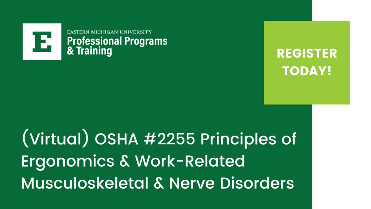 This course covers the use of ergonomic principles to recognize, evaluate, and control workplace conditions that cause or contribute to musculoskeletal and nerve disorders. hubs.la/Q01vSLL10

#workplaceconditions #OSHA #nervedisorders #ergonomicprinciples