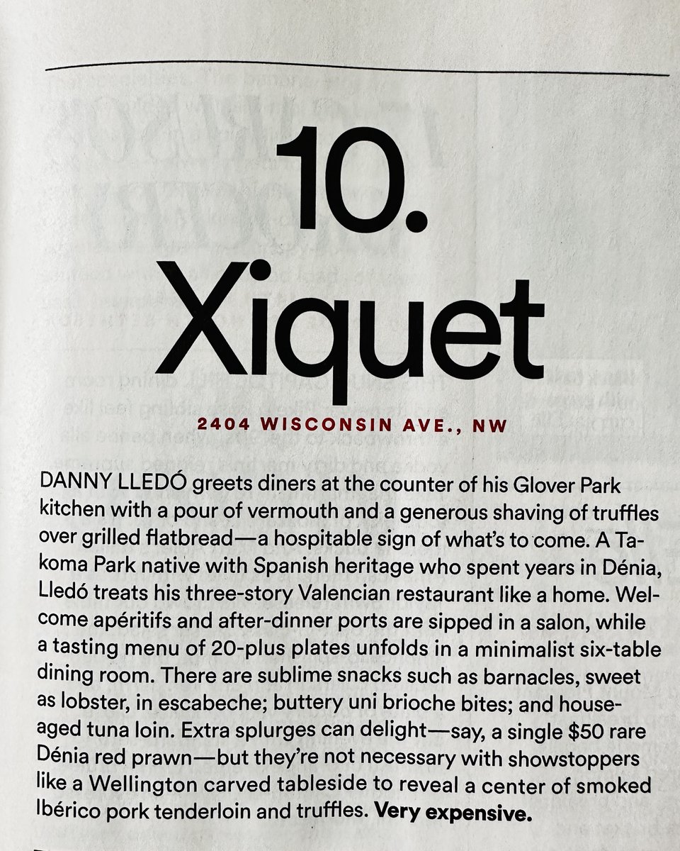 Top 🔟! We are thrilled to join talented colleagues from around the city on this year's @washingtonian 💯 Very Best Restaurants list. Congrats to everyone and thank you for this recognition of our team's passion and hard work. #top10restaurants buff.ly/3WItKBH