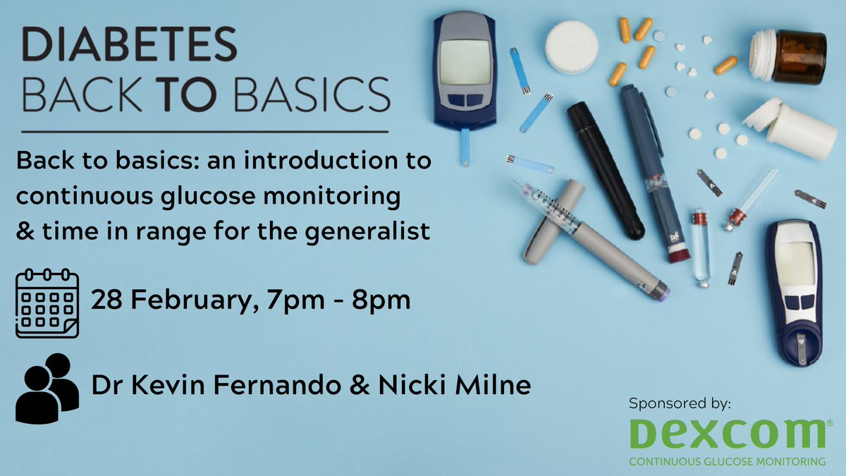 Kevin Fernando (@drkevinfernando) on Twitter photo Join me & <a href="/nicmiln/">Nicola Milne RN QN</a> for the 1st webinar in my new diabetes 𝗕𝗮𝗰𝗸 𝘁𝗼 𝗕𝗮𝘀𝗶𝗰𝘀 series kicking off with a back-to-basics approach to continuous glucose monitoring in primary care
🗓 February 28, 7-8pm
🔗 Register here: bit.ly/3Wjj24H Join me & <a href="/nicmiln/">Nicola Milne RN QN</a> for the 1st webinar in my new diabetes 𝗕𝗮𝗰𝗸 𝘁𝗼 𝗕𝗮𝘀𝗶𝗰𝘀 series kicking off with a back-to-basics approach to continuous glucose monitoring in primary care
🗓 February 28, 7-8pm
🔗 Register here: bit.ly/3Wjj24H