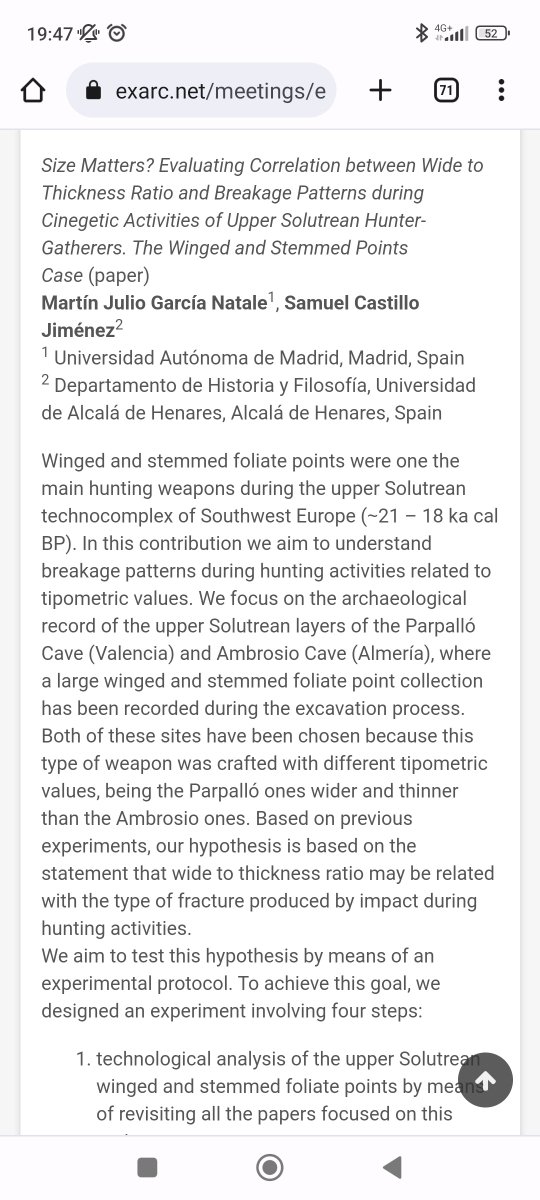 Great news! Our proposal for the next #EAC13 @exarc_net held at Torun, PL, has been accepted and we will be talking about stemmed-tanged points and cinegetic activities during the peninsular Upper Solutrean. You can check our full abstract at: exarc.net/meetings/eac13…