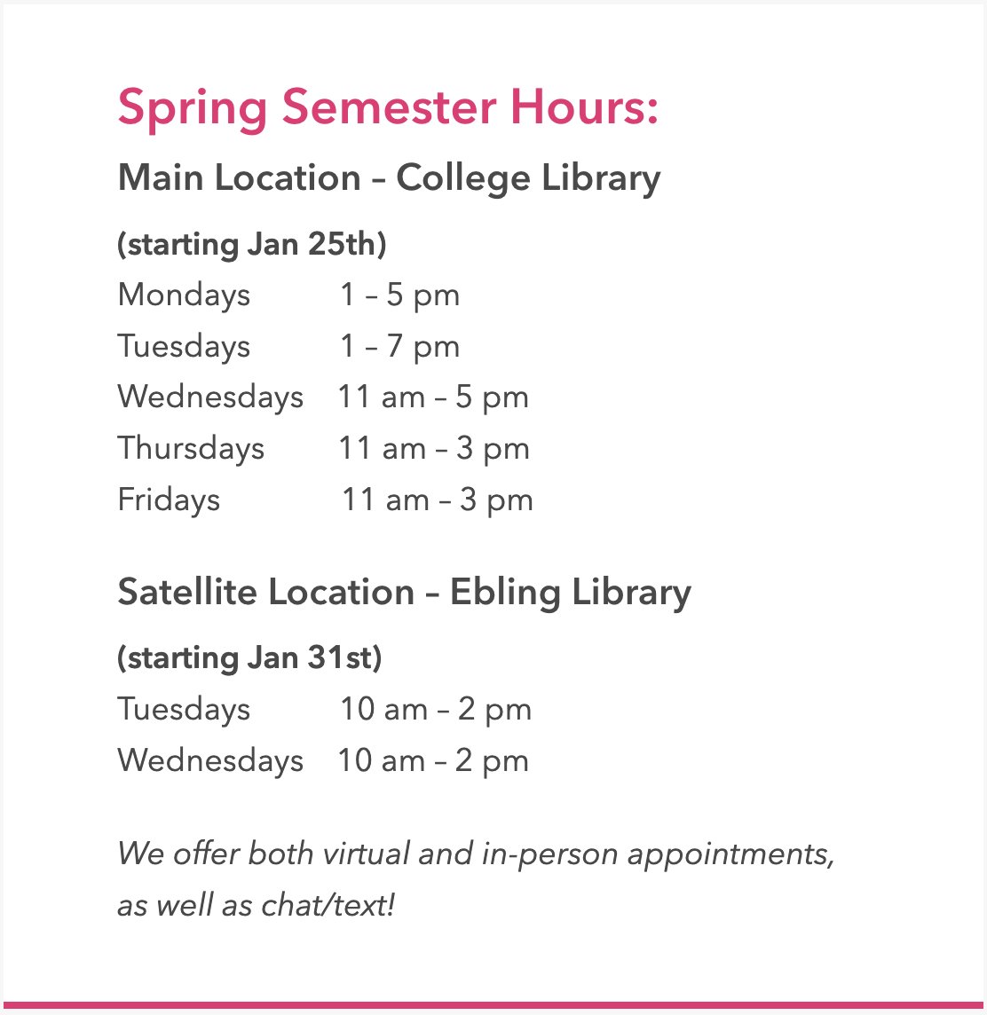 UWDesignLab's tweet image. Welcome back, Badgers! We here at the DesignLab hope you had a restful break and that you're ready to get back to work. We're back, too, and here to help with any of your design questions on all kinds of projects. Make an appointment or stop on by any time during our new hours.