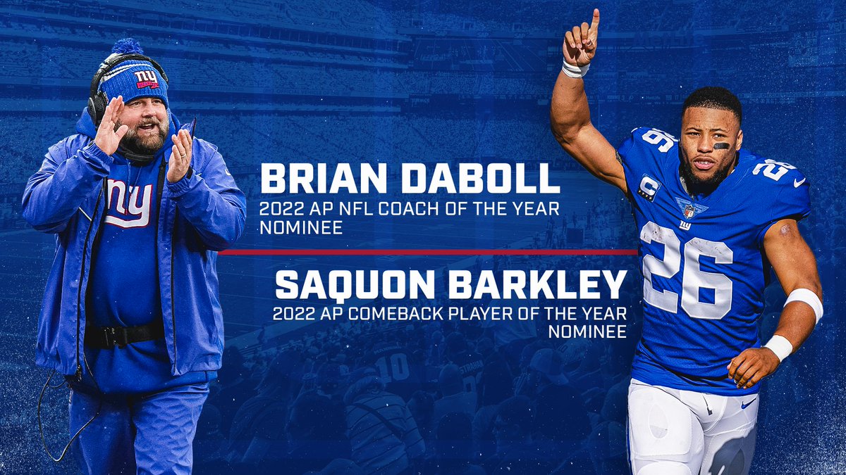 Giants's tweet photo. Well deserved 👏 

Saquon is nominated for Comeback Player of the Year and Brian Daboll is up for Coach of the Year https://t.co/261kR1bOaL