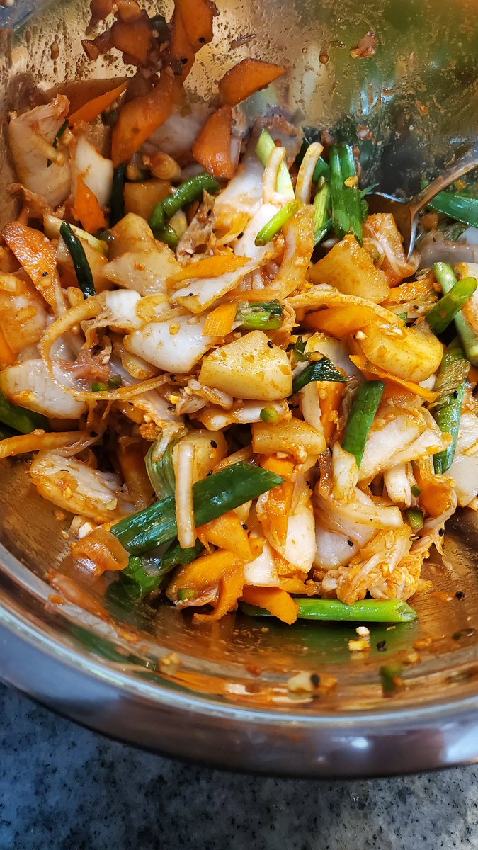 Just made the best damn vegan kimchi 🤤 crisp, ginger-y, garlic-y, green onion-y, crunchy with jalapeños for a little extra kick. I have kimchi smelling hands right now lol 🤣 totally worth it!!! #Genius #Health #veganrecipe #healthiswealth #foodiebookclubhour #loveisland