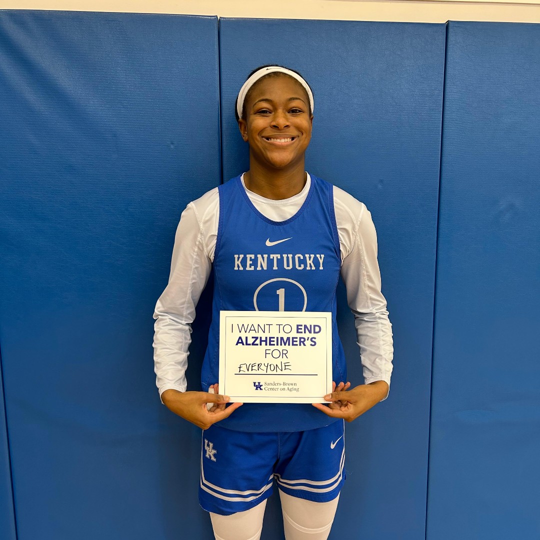 UK_HealthCare's tweet image. .@KentuckyWBB's Robyn Benton wants to see a world without Alzheimer's, a disease that affects more than 6 million Americans.

The UK Sanders-Brown Center on Aging, through basic and applied research, contributes to that goal every day.

#WeBackPat