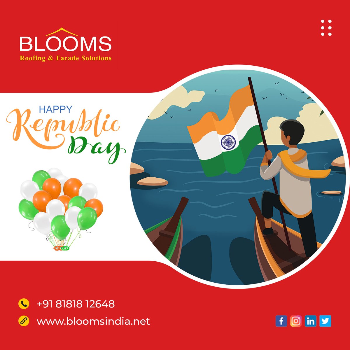 blooms_india's tweet photo. Happy Republic Day..
Blooms India
https://t.co/zeknqlpNro
#happyrepublicday #roofingservices #architects #builders #bloomsindia #delhincr #corporates #design #codingtag #roofing #facades https://t.co/mBBqCIWGKv