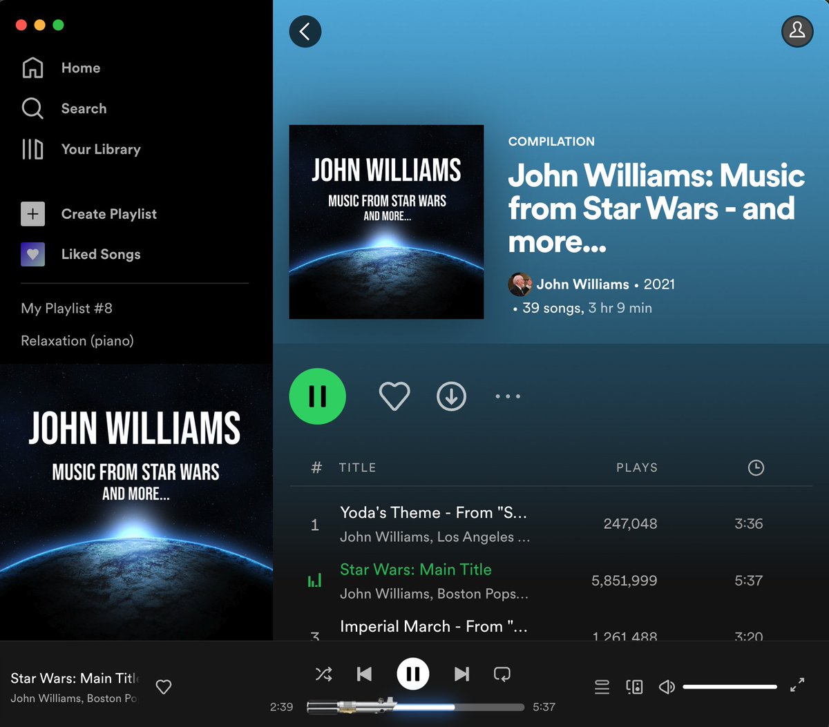 Well done <a href="/Spotify/">Spotify</a>. 

Love your #eastereggs on the #StarWars soundtrack.  :-)

For the curious, look at the progression bar at the bottom of the screen shot.