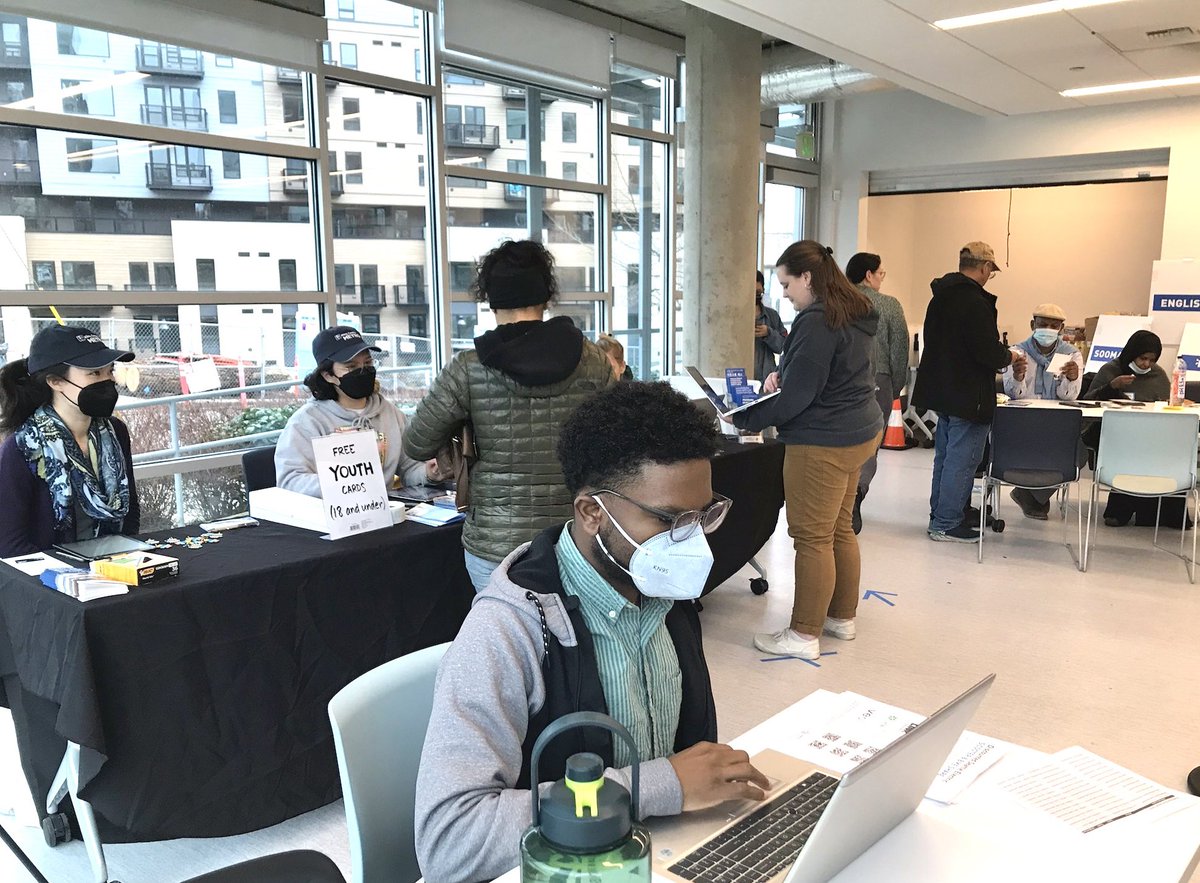 One day after announcing free Orca transit cards for residents of public housing, <a href="/seattledot/">Seattle Department of Transportation</a> staff were in Yesler Terrace distributing cards. Participation and enthusiasm are high! 🚌 🚊 ❤️