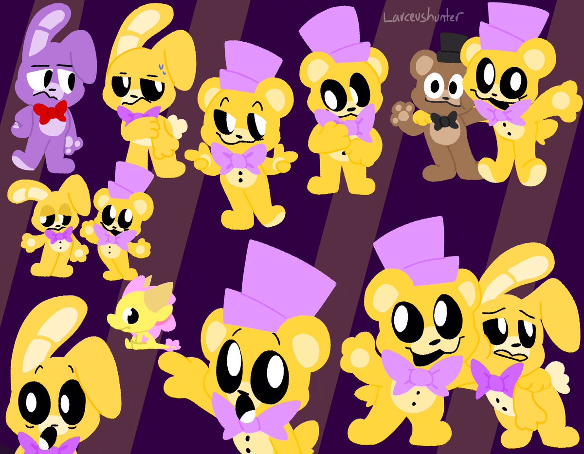 Idk much FNAF but my friend <a href="/FurryAmoeba/">FurryAmoeba | breadbasket CEO 🥖 🧺</a> likes the fredbear plushie guy so I drew em lol (and some other dudes as well) 
#fnaf