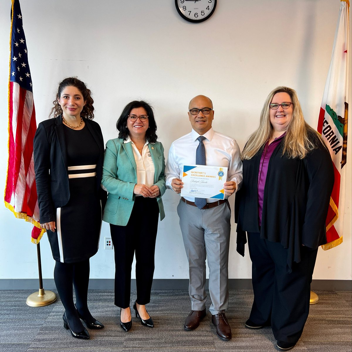CAbcsh's tweet photo. The winner's circle gathered today! 🎉

Sec @LCastroRamirez hosted the 1st annual Secretary's Excellence Awards🏆—to recognize staff for their work &amp; commitment to upholding BCSH's mission, values &amp; 4 pillars. 

Congrats to awardees at @California_HCD, @CaliforniaDCA &amp; @CalDFEH! https://t.co/K9co3vfIXF