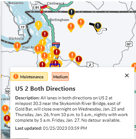 WSDOT Traffic on Twitter: "#GOLDBAR: Tonight (1/25) we will close all