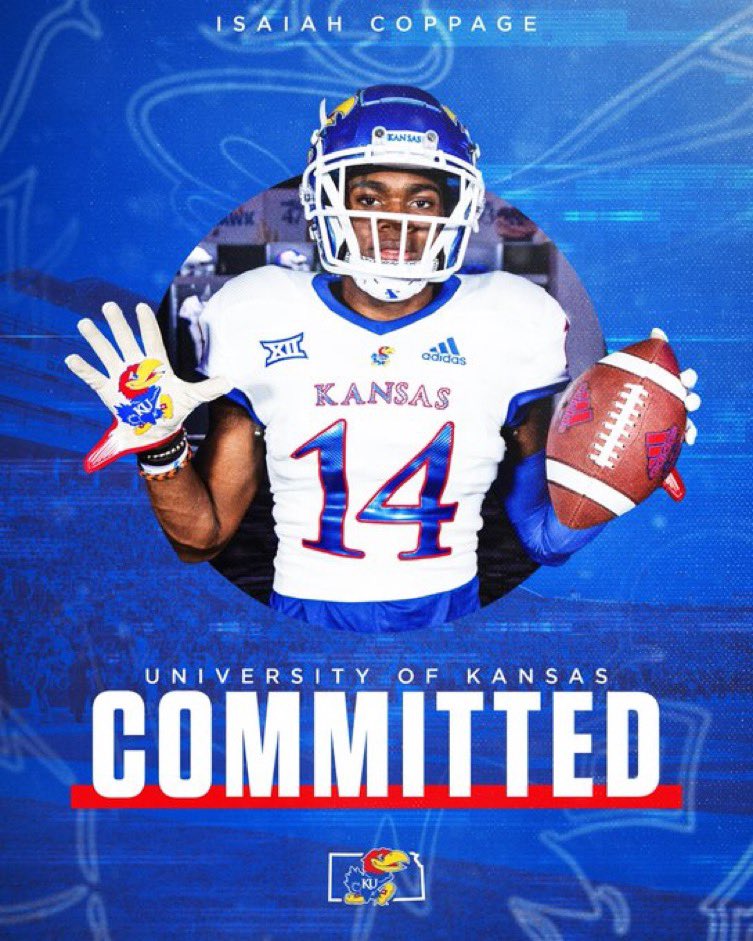 coppage_isaiah's tweet photo. I am blessed to say that I’m 1000% COMMITTED TO THE CRIMSON&amp;BLUE #RCJH #AGTG @KU_Football @CoachLeipold @CoachTSamuel @Kotelnicki 🔴🔵 https://t.co/3WkWA1yvBL