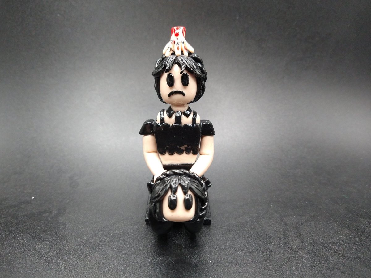 TickysTrinkets's tweet image. *here&apos;s a recent custom order I did on Etsy!! This is Wednesday in the style of Roblox!! Along with a matching ring!! 
.
*This is not available for sale but I do accept commission orders!! 😄♥️
.
.
.
#wednesday #dancedance #roblox #art #polymerclay #etsy #thing