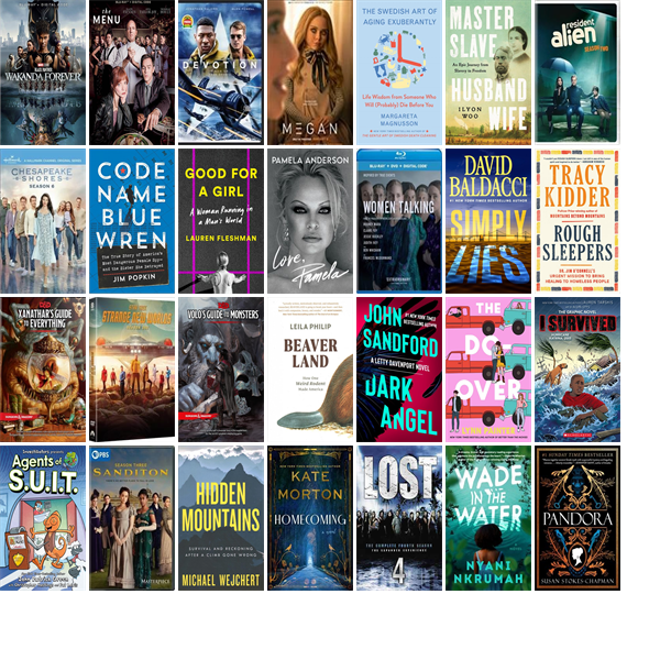 This week the Calvert Library has 288 new books and 16 new movies.  New items include Black Panther, The Menu, Devotion, M3GAN, The Swedish Art of Aging Well, Master Slave Husband Wife, Resident Alien, Never Finished, Women Talking, and Chesapeake Shores. wowbrary.org/nu.aspx?p=2779…