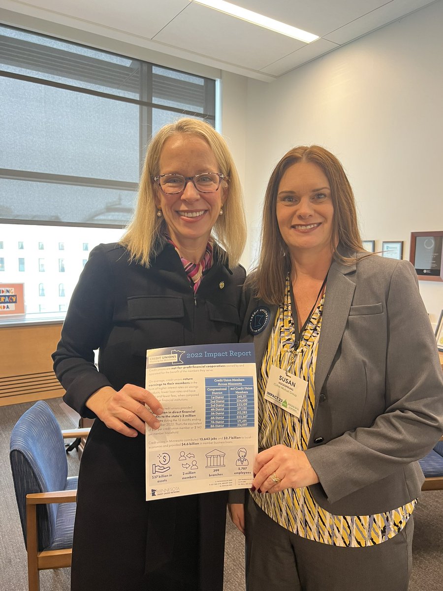 SusanHochsprung's tweet photo. Wonderful meeting Senator Morrison today and sharing our Credit Union story! #cuimpact23 #workingformn https://t.co/N726bxuz0N
