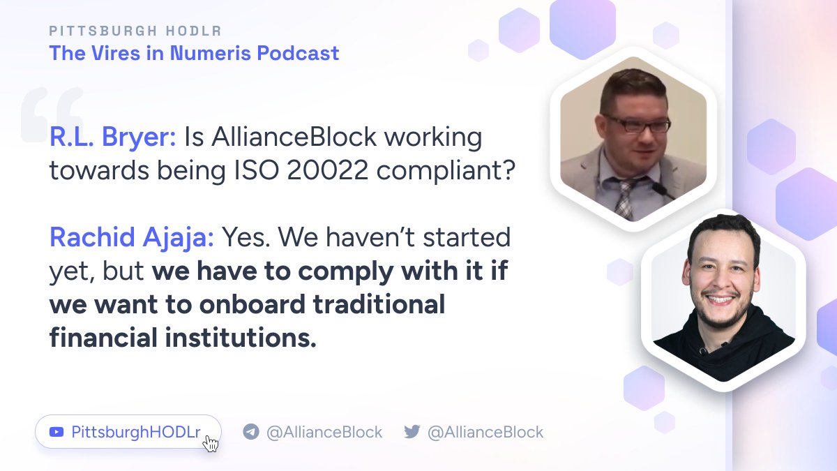 As AllianceBlock expands the features of #NexeraID and our solutions for #DeFi builders, being ISO 20022 compliant is necessary for #TradFi adoption 💪 

Watch the recent interview with <a href="/rBryer23/">R.L. ₿ryer</a> where Founder and CEO <a href="/AjajaRachid/">Rachid Ajaja 🇲🇦🇨🇭🇫🇷</a> addressed this topic: youtu.be/BknuQB2XKdc