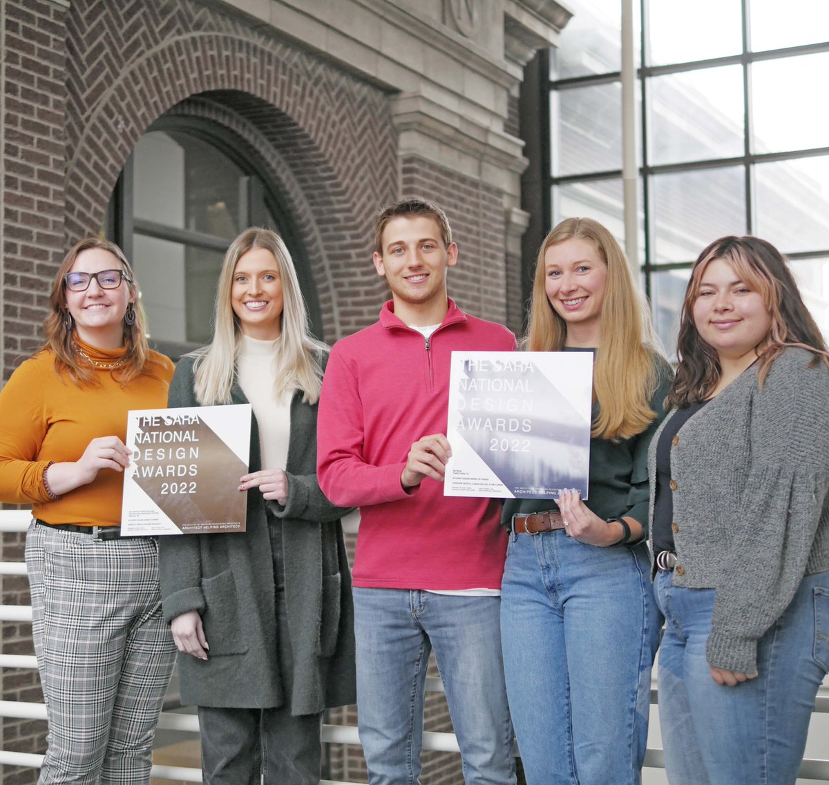 5 students have been honored with awards from the SARA National Design Awards program. 
SARA recognized architecture students Caroline Goertz, Logan Dolezal and Trey Erwin with an Award of Honor and Rebecca Virgl and Keleigh Ketelhut with a Merit Award. #UNL #unlArchitecture