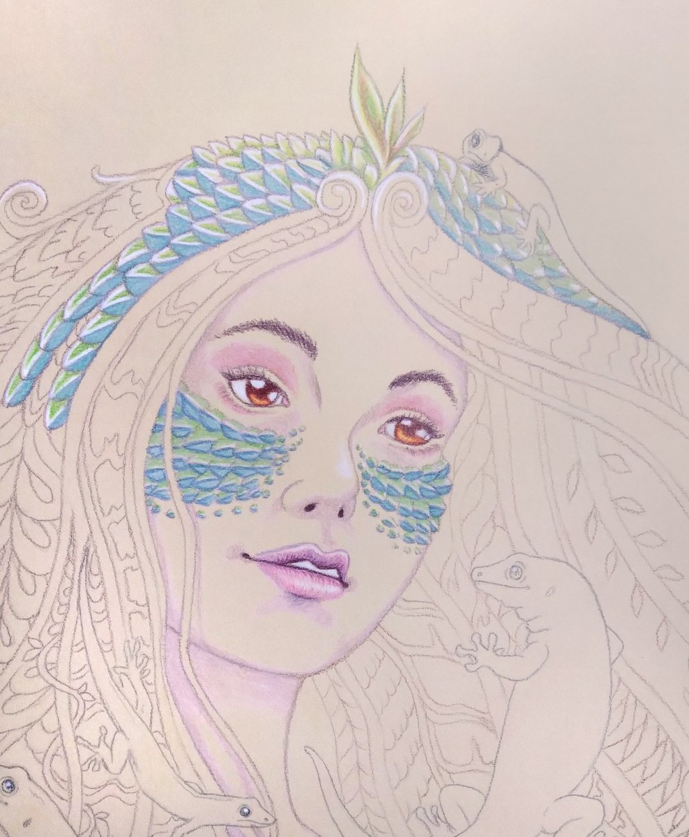 AngeladerisoA's tweet photo. Work in progress. #fantasyart #fantasyartist #fantasydrawing #geckos #daygeckos #geckoart #colorpencildrawing #colorpencilartist #colorpencilart #prismacolor #prismacolorpencils https://t.co/FBKjPPyEjV