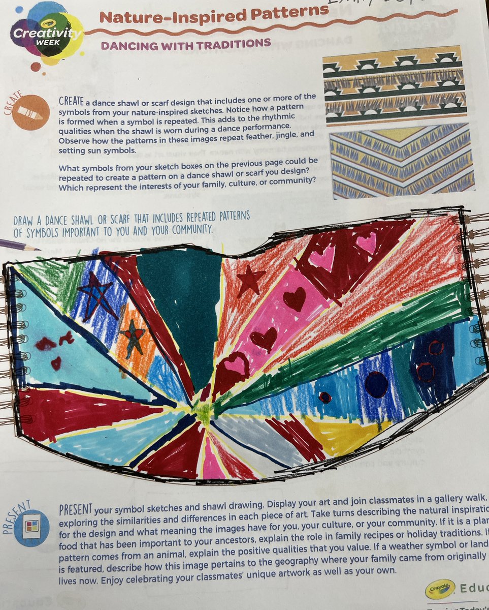 MrsSievers4's tweet photo. 4SE's Creativity Week Day #3:  We listened to Ria Thundercloud read her book Finding My Dance and created our own dance shawl @Komensky_Lions 
 #d100inspires #CrayolaCreativityWeek https://t.co/vH1BEGBoEI