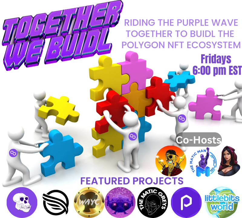 thematicman's tweet photo. 🚨 TOGETHER WE BUIDL ON POLYGON 🚨

@thematicman, @MetaverseJohnny, and @Degen_Shan RIDING THE PURPLE WAVE with 7 amazing projects.

✴️@polygonpunkscom
✴️@PolygonApeYC
✴️@TheMaticGreys
✴️@wearethemutantz
✴️@TuruMetaverse
✴️@LittlebitsNFT
✴️@WearyClub

https://t.co/ImMsaSFO4i https://t.co/7oh7pfupcB