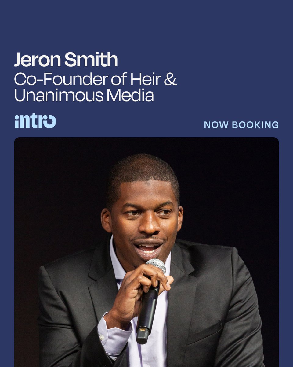 intro's tweet image. Introducing #IntroExpert @jeronsmith_ Co-Founder of @Heir_Company &amp;amp; Former CEO/Co-Founder of Unanimous Media.

Jeron can advise on fundraising from celebrities, the future of Web 3/crypto, frameworks for storytelling, operations, strategic partnerships &amp;amp; more on intro.