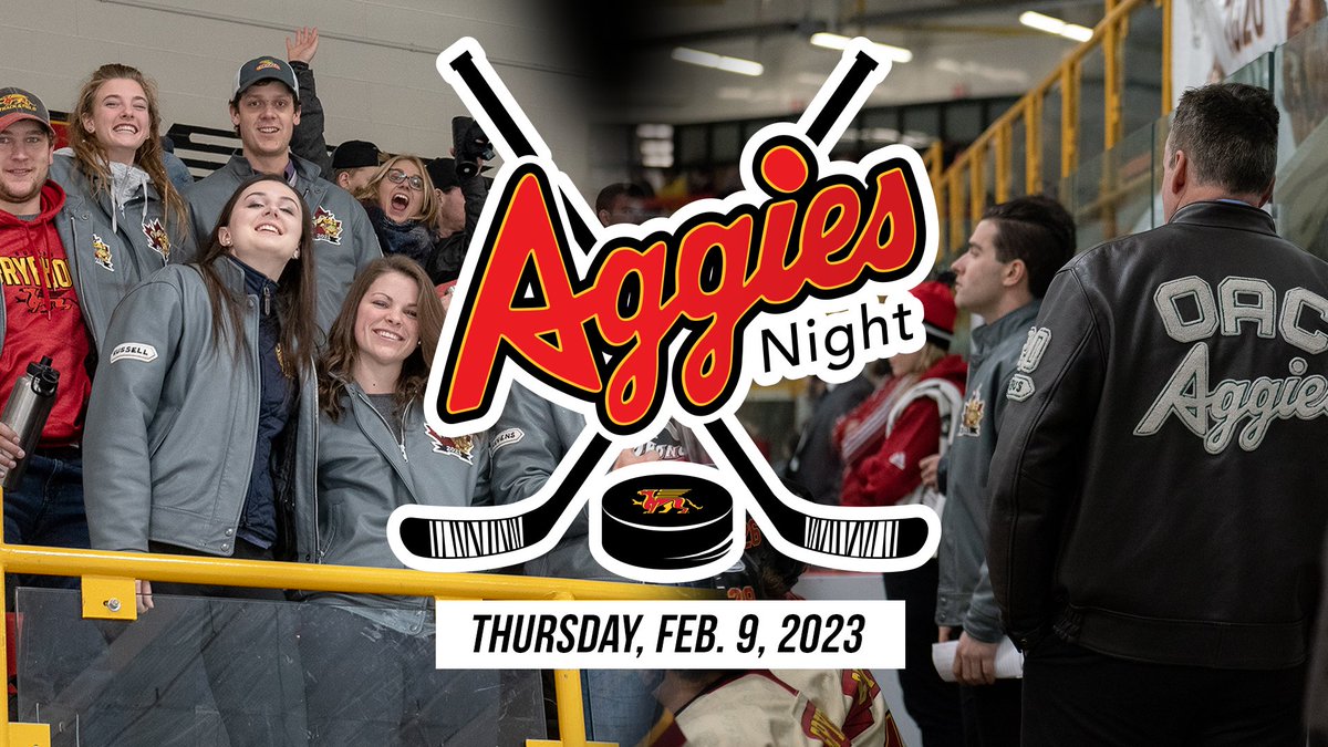 IT'S BACK!
AGGIE HOCKEY NIGHT: Feb 9th at 7:30! <a href="/guelph_gryphons/">Guelph Gryphons</a> vs Brock Badgers 
Tickets must be purchased online in advance: gryphonstickets.universitytickets.com/w/event.aspx?i…
#OACAlumni discount code: MHKYOAC23
Bring a friend &amp; bring your #AggieSpirit!

#OACAggies #GoGryphons