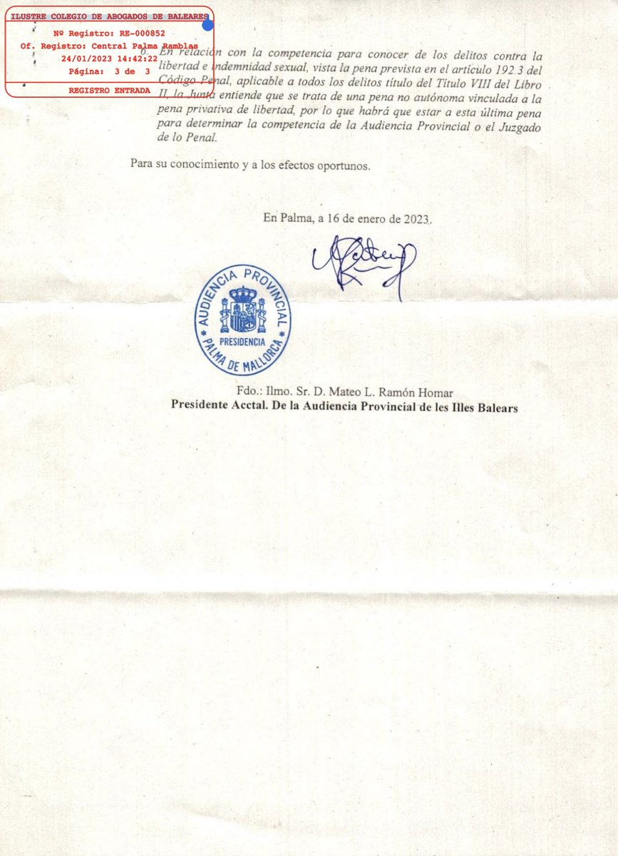 icaib's tweet photo. 📃 Acuerdo de la Junta Sectorial de Magistrados de las Secciones Penales de la Audiencia Provincial de les Illes Baleares sobre unificación de criterios en relación a la revisión de condenas tras la entrada en vigor de la Ley 10/2022, de garantía integral de la libertad sexual. https://t.co/nKrn8jAER1