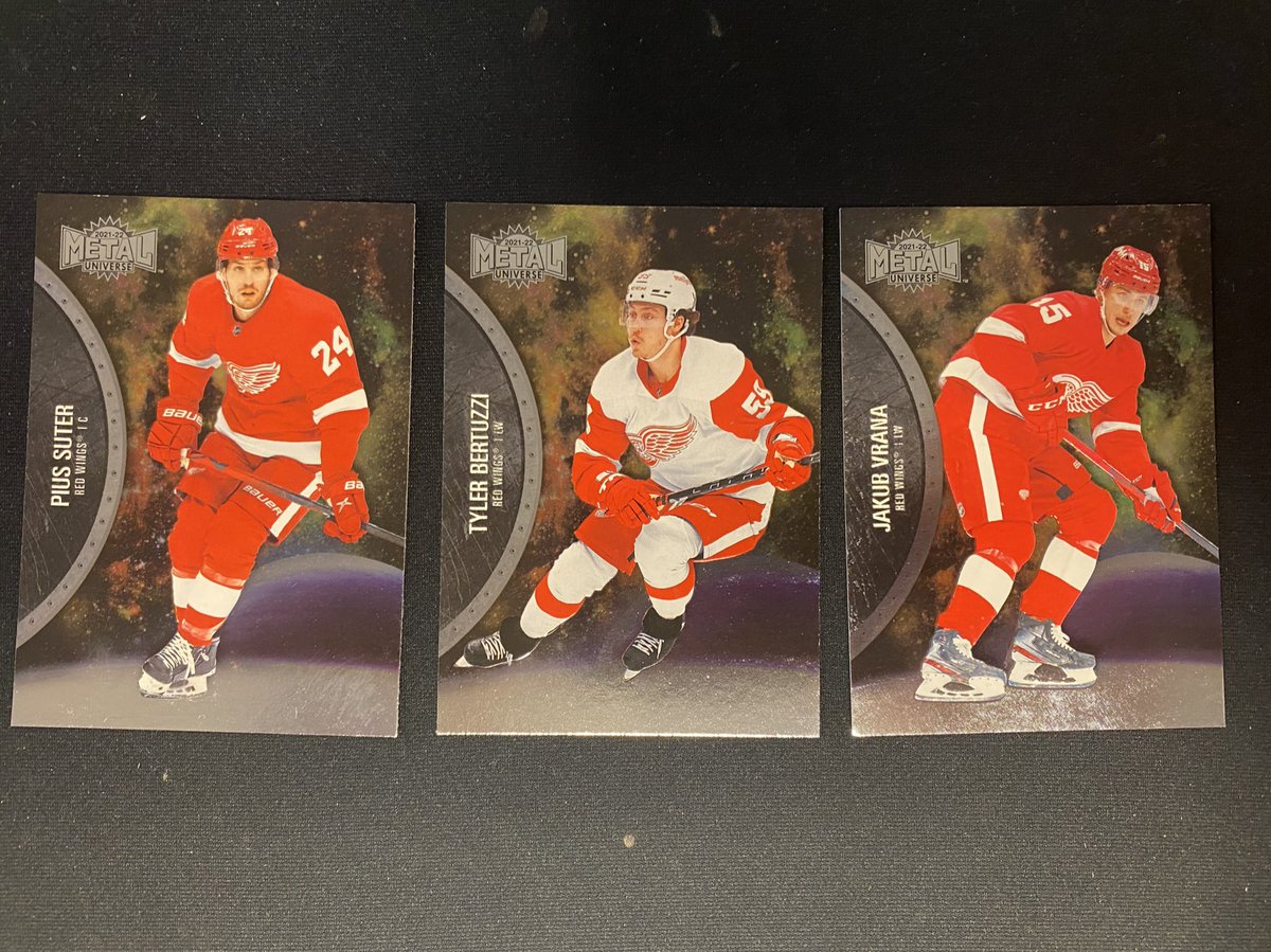 Red Wings card giveaway: 

RT + follow <a href="/BradGalli/">Brad Galli</a> for a chance to win these 2021-22 @UpperDeckHockey Skybox Metal Universe cards