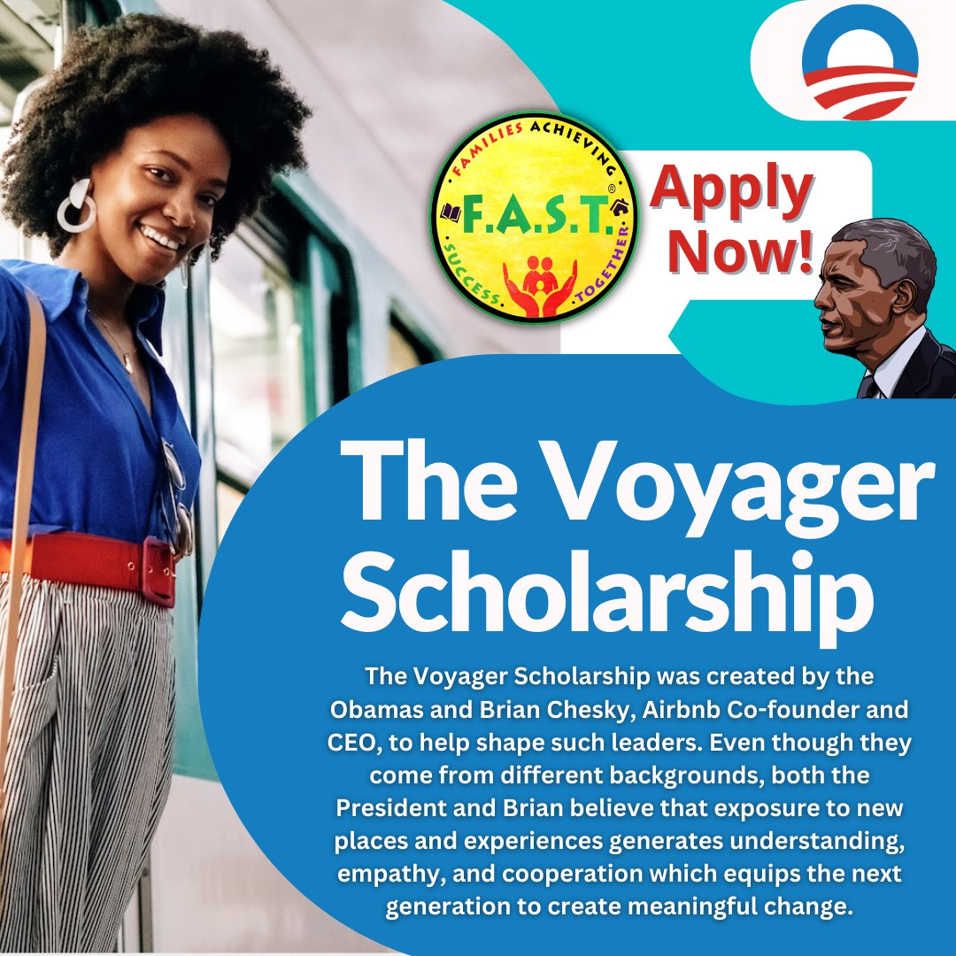_FastFoundation's tweet photo. Created by @BarackObama and @bchesky, the Voyager Scholarship for Public Service provides up to $25,000 in financial aid, plus unique travel opportunities, to 100 rising college juniors ready to create change through public service. Apply by 3/22  at https://t.co/pFahQ0Bfja! https://t.co/zCoV0vXW4F